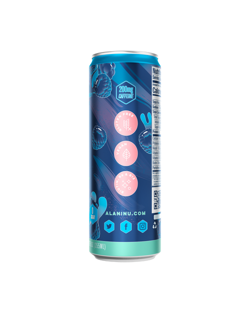 A side view of Energy Drink in Breezeberry flavor showcasing details of product.
