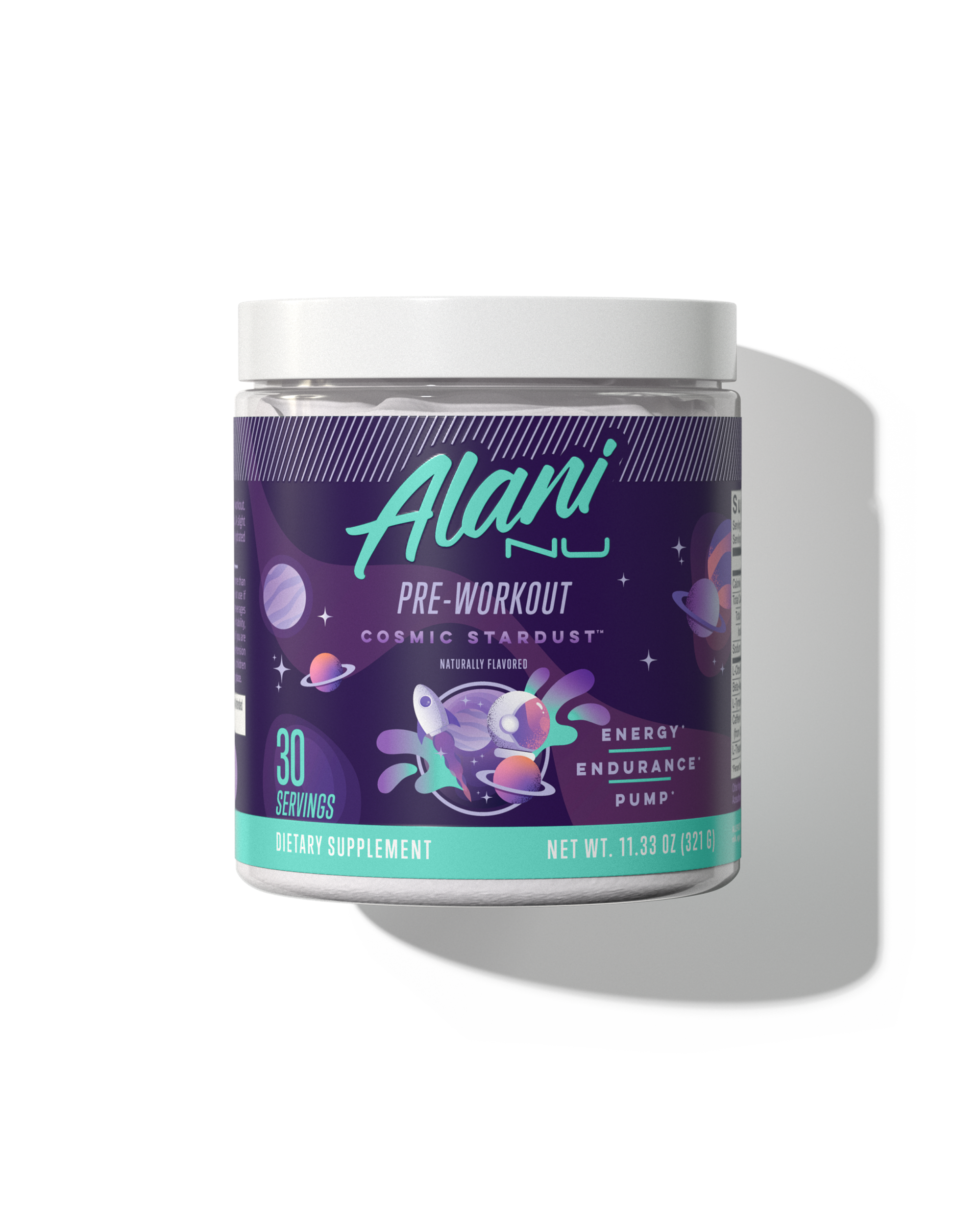 A 30 serving container Pre-workout in Cosmic Stardust flavor.
